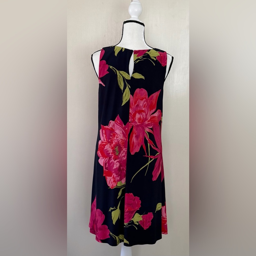 Anne Klein Navy Pink Floral Sleeveless Dress Size 10 Like New - Picture 4 of 6